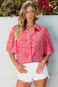 Floral Wide Short Sleeve Button Up Shirt