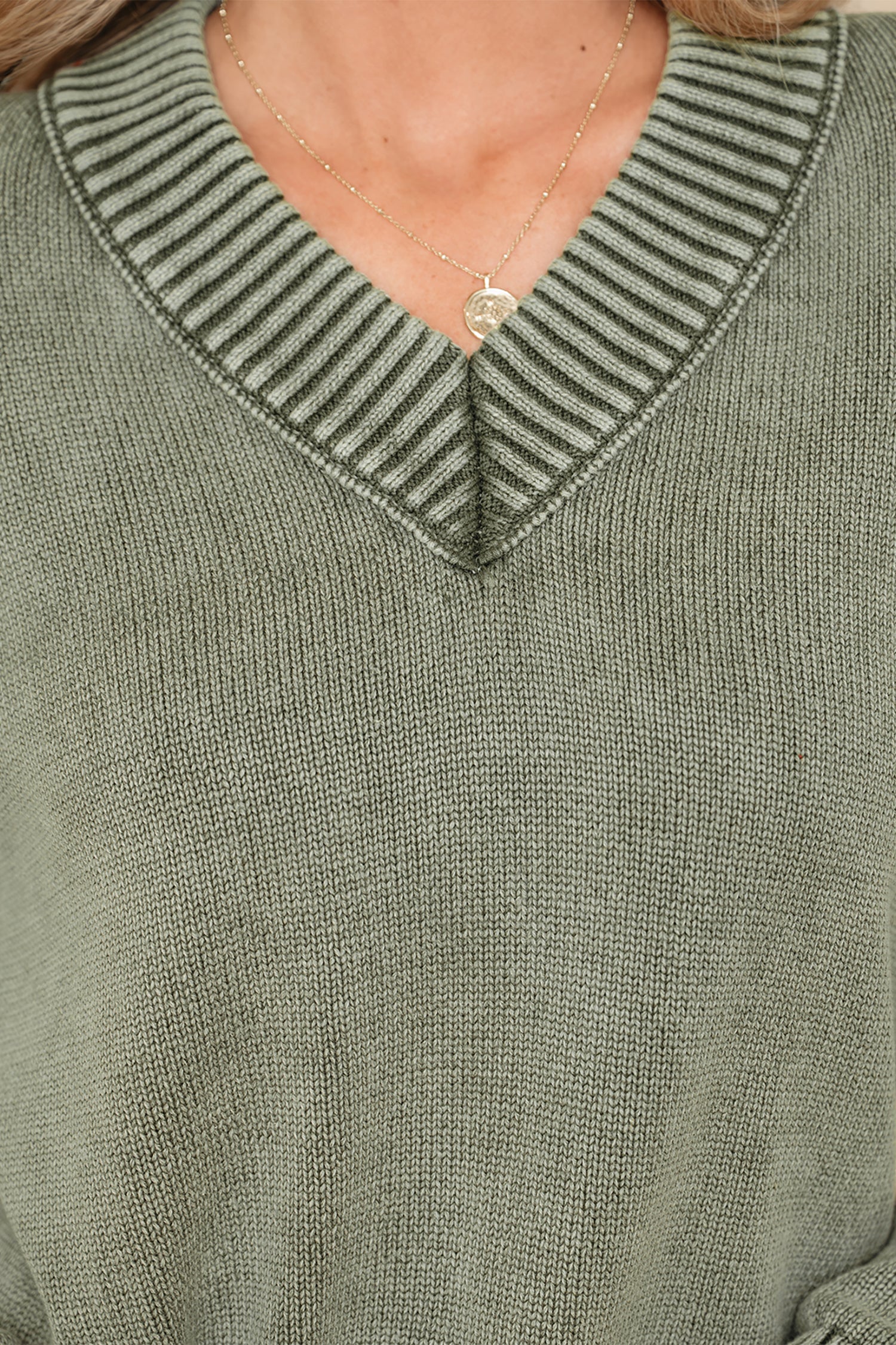 Mineral Wash Reverse Seam V-Neck Drop Shoulder Sweater