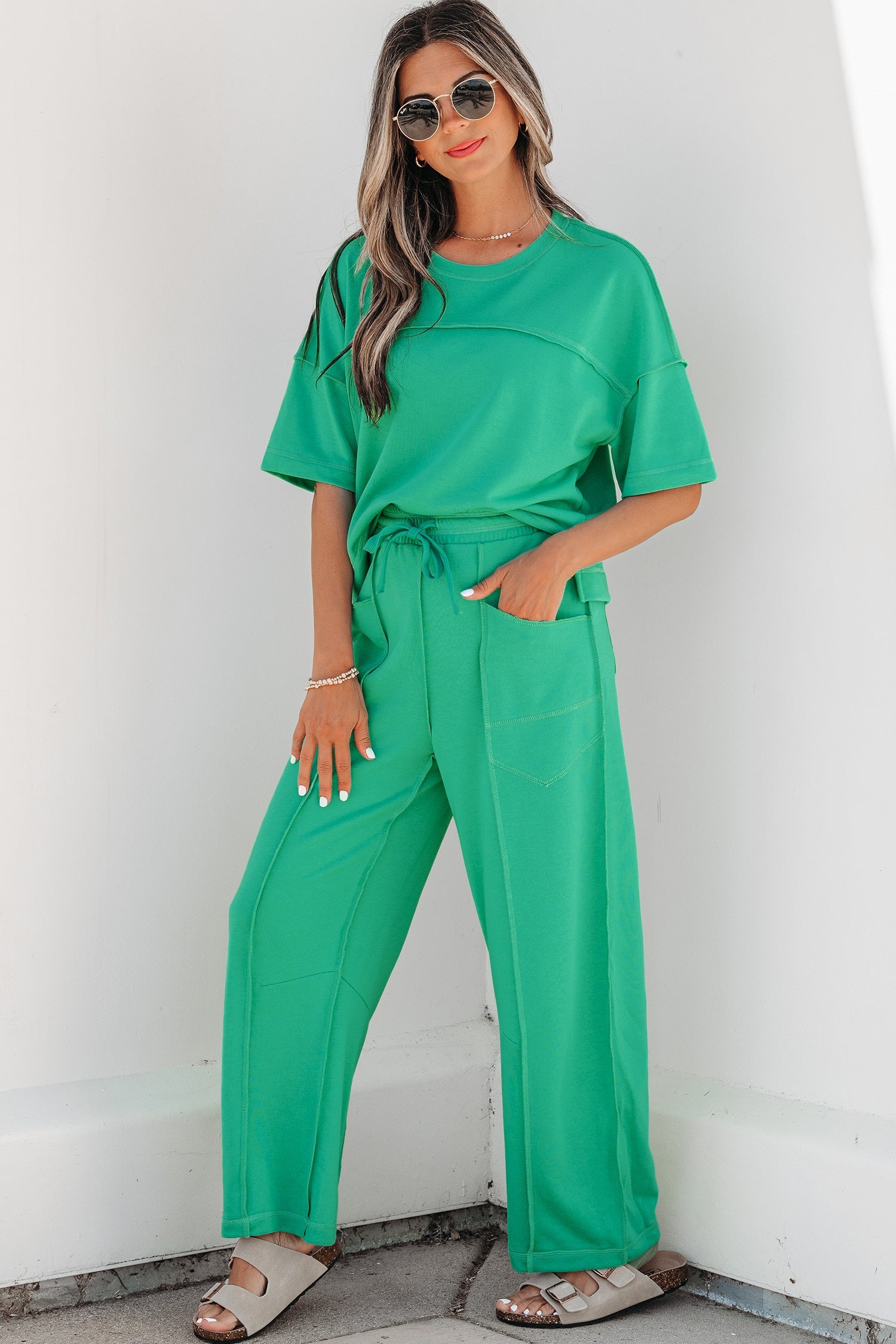 Solid Drop Shoulder Boxy Tee & Barrel Pants Set