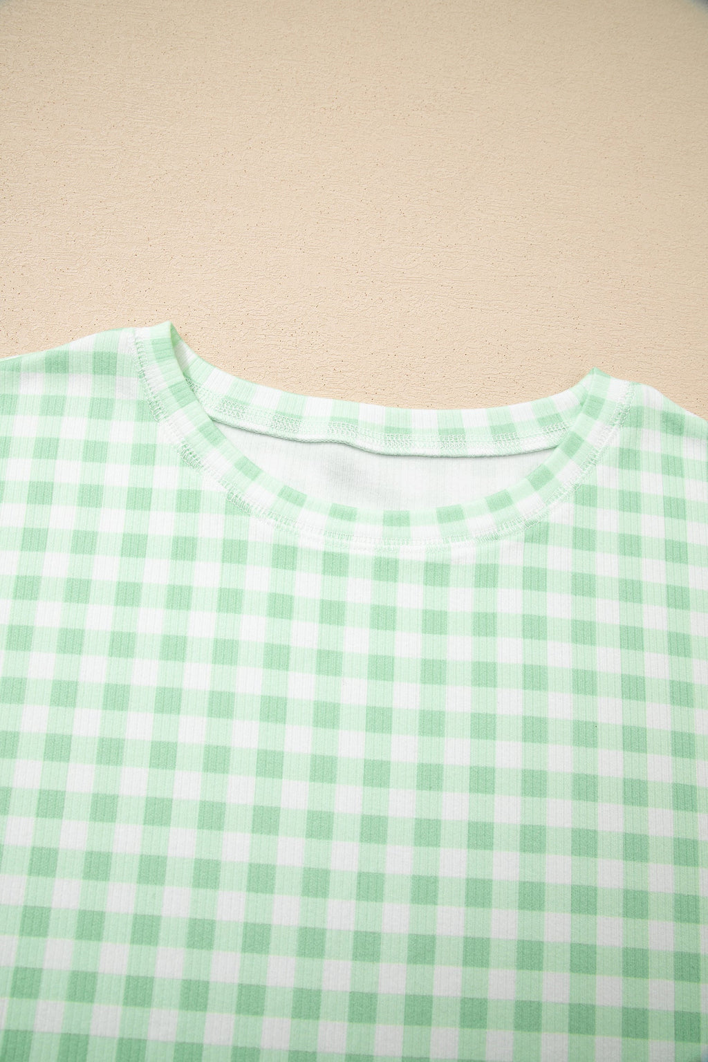 Gingham Long Sleeve Top and Shorts Set