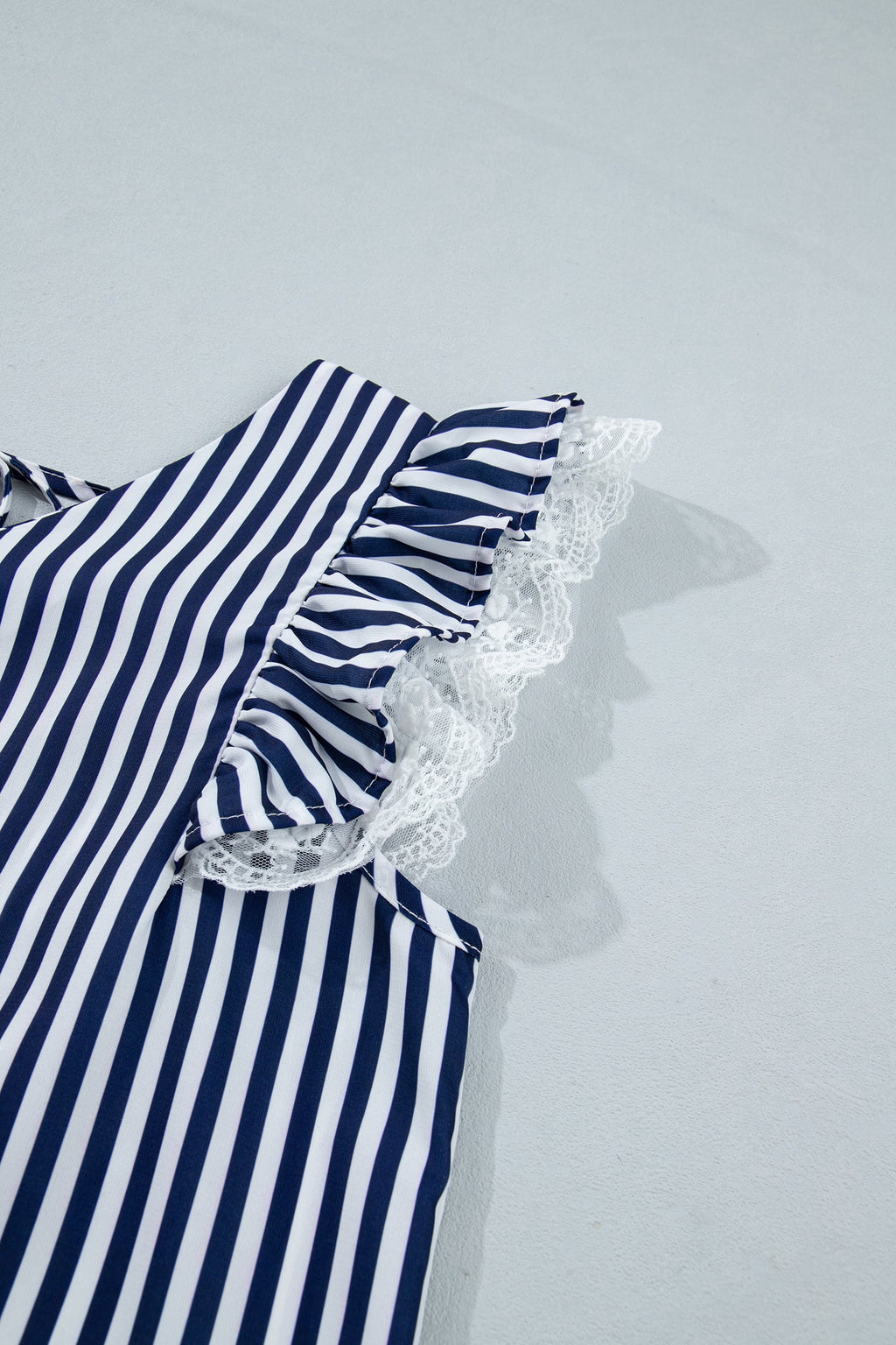 Stripe Lace Ruffle Trim V-Neck Tank Top