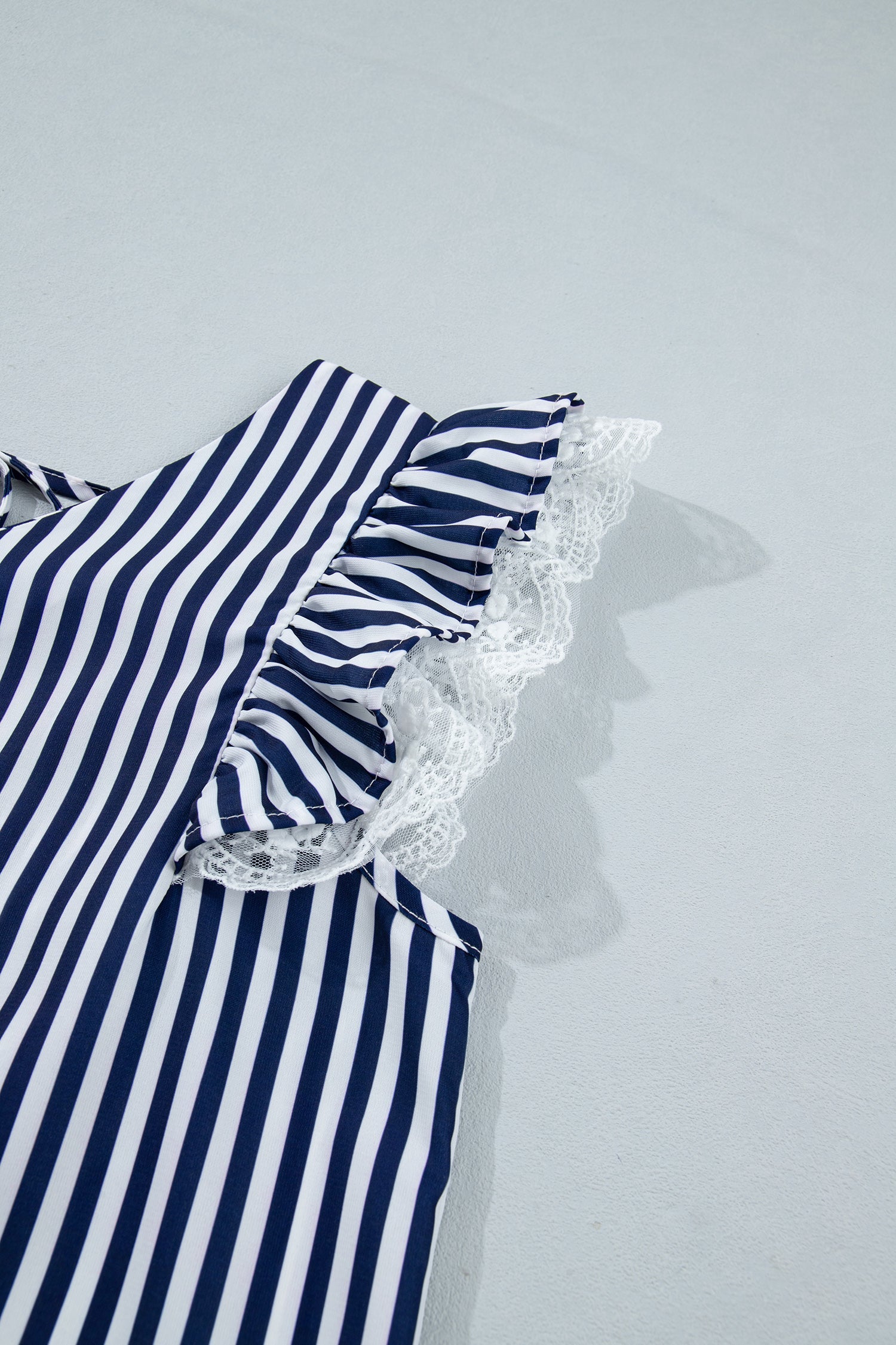 Stripe Lace Ruffle Trim V-Neck Tank Top