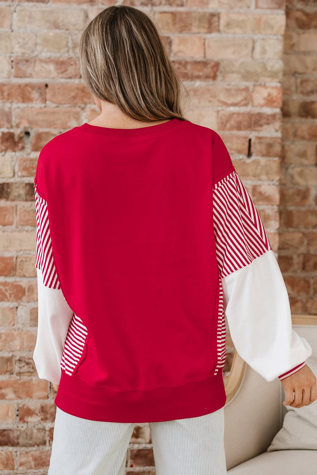 Stripe Leopard Patchwork Long Sleeve Sweatshirt
