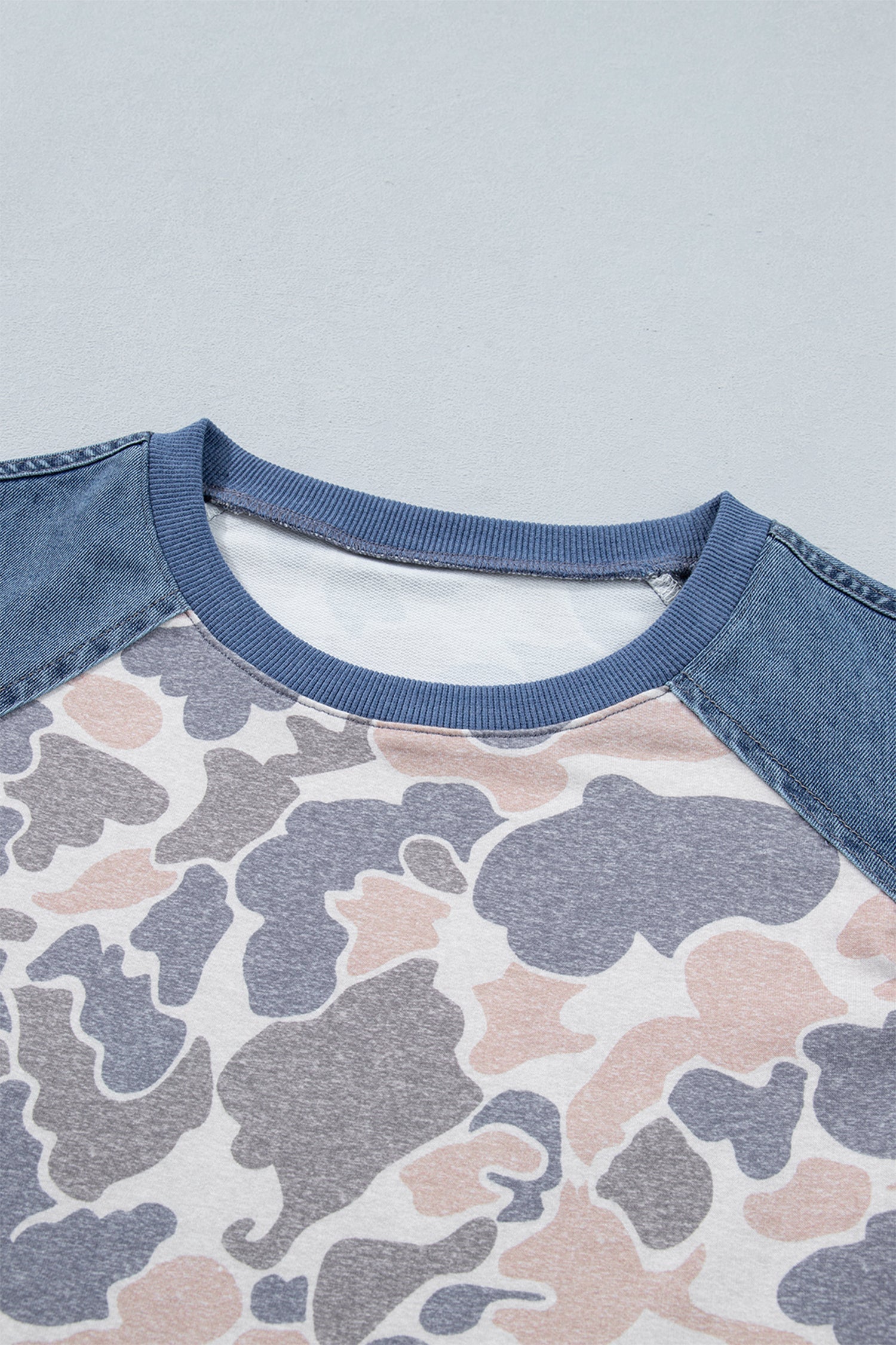 Camo Colorblock Denim Raglan Short Sleeve Tee