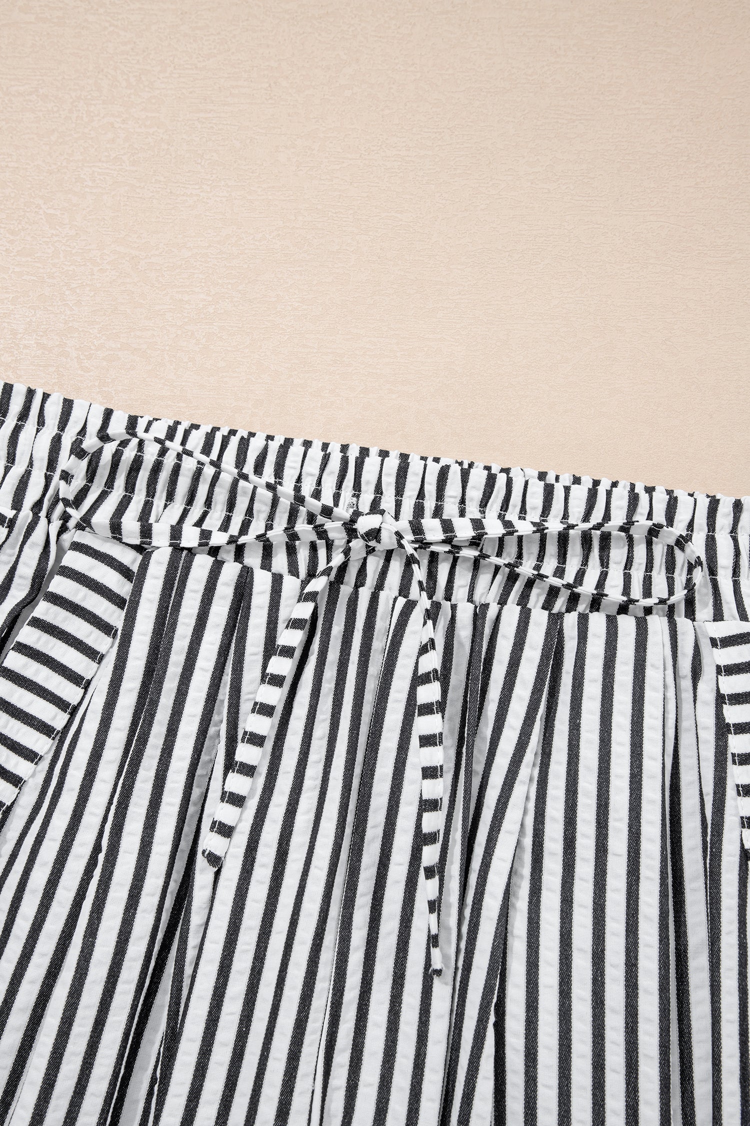 Stripe Wide Leg Elastic Drawstring Pants