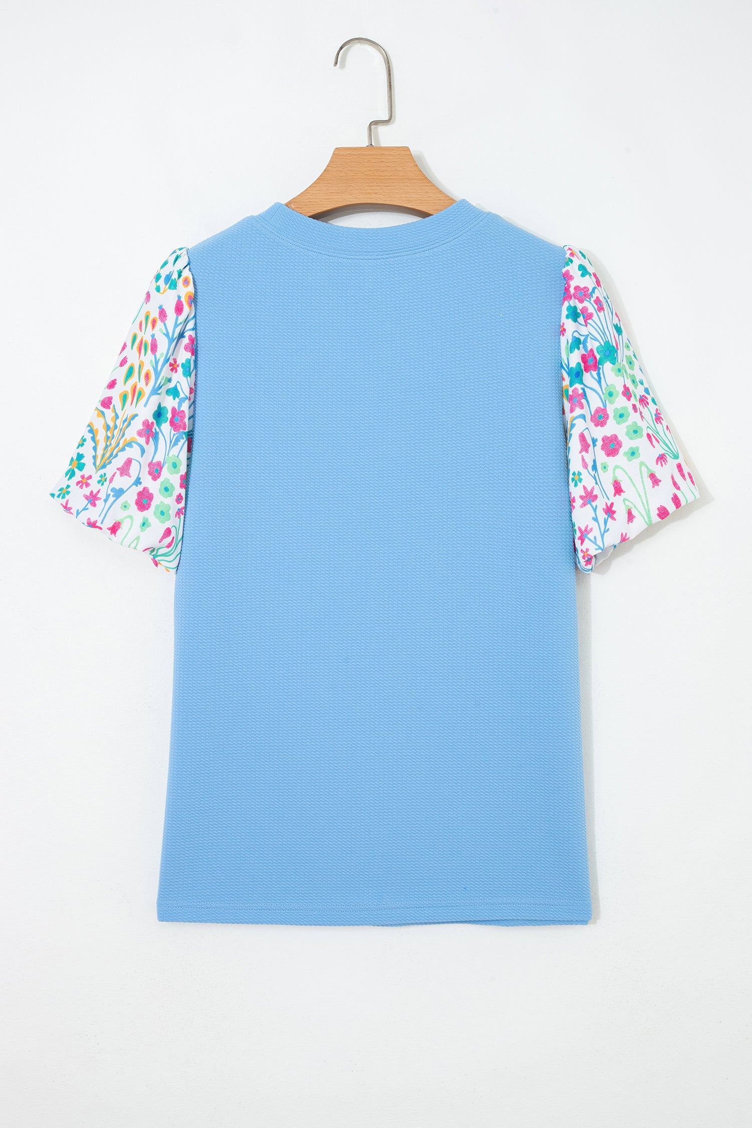 Floral Patchwork Bubble Sleeve Textured Blouse