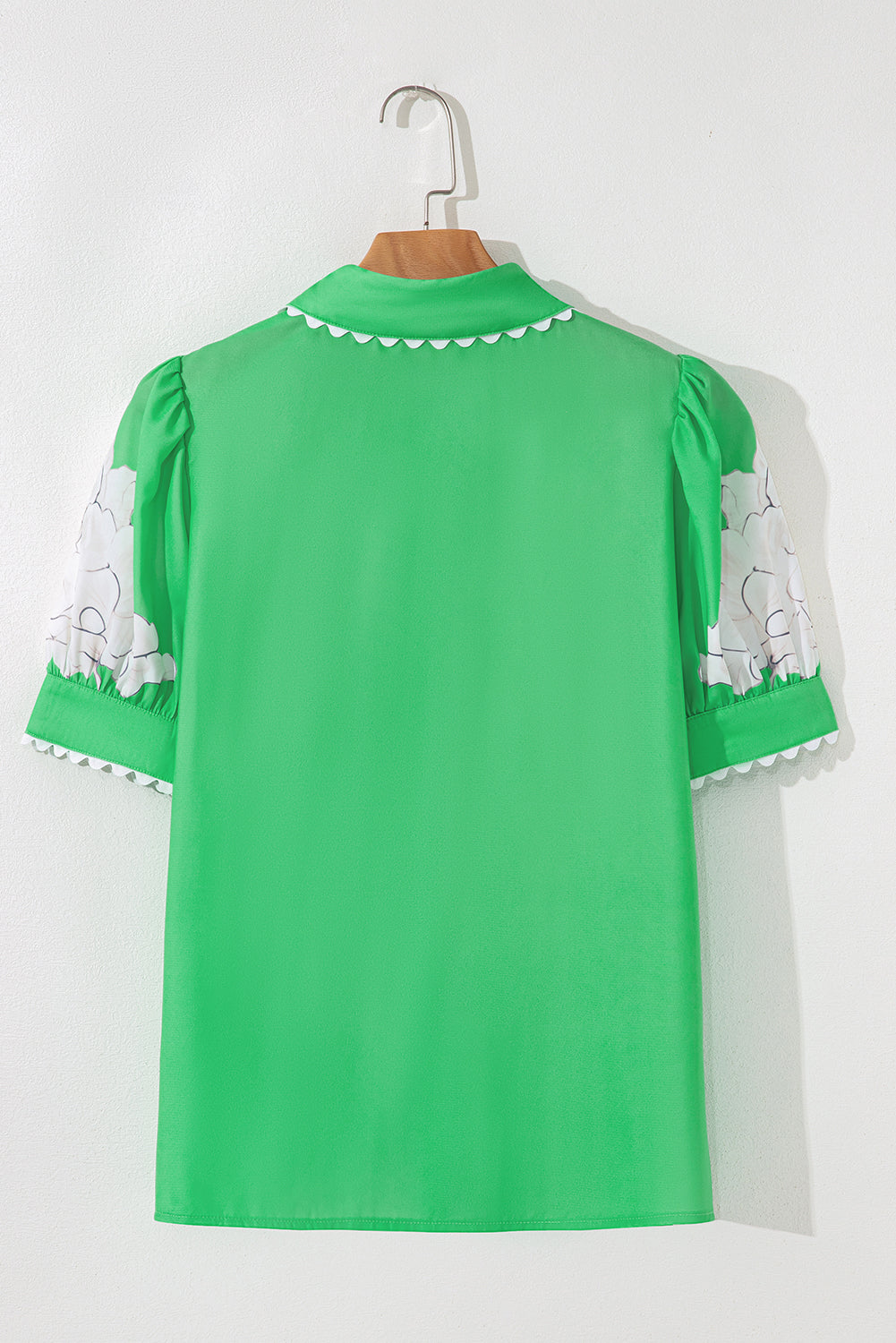 Floral Ricrac Trim Puff Sleeve Buttoned Shirt