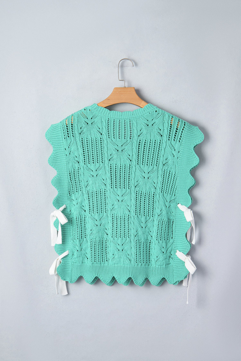 Pointelle Knit Scallop Trim Short Sleeve Sweater
