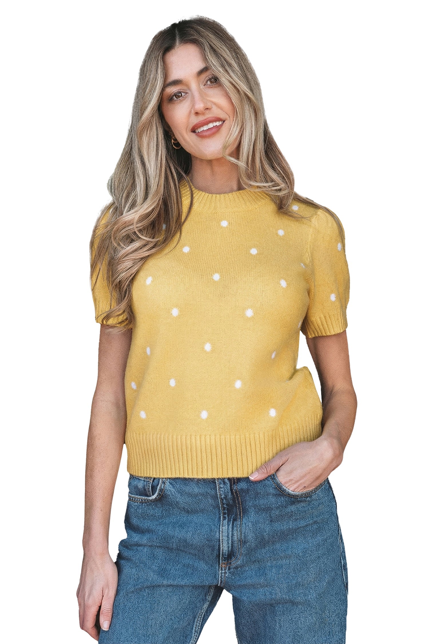 Polka Dot Bubble Short Sleeve Sweater