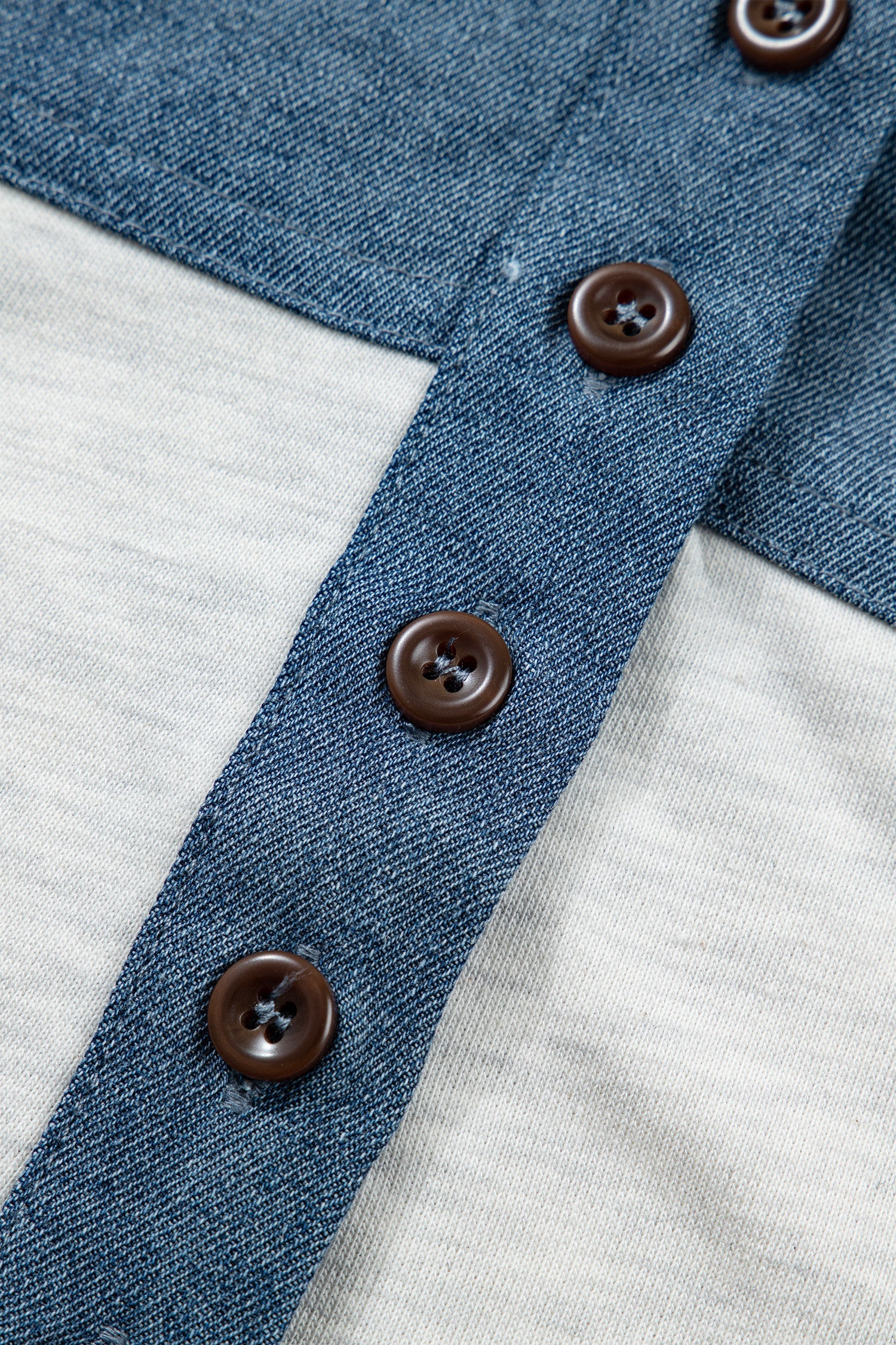 Colorblock Denim Patchwork Buttoned Polo Top